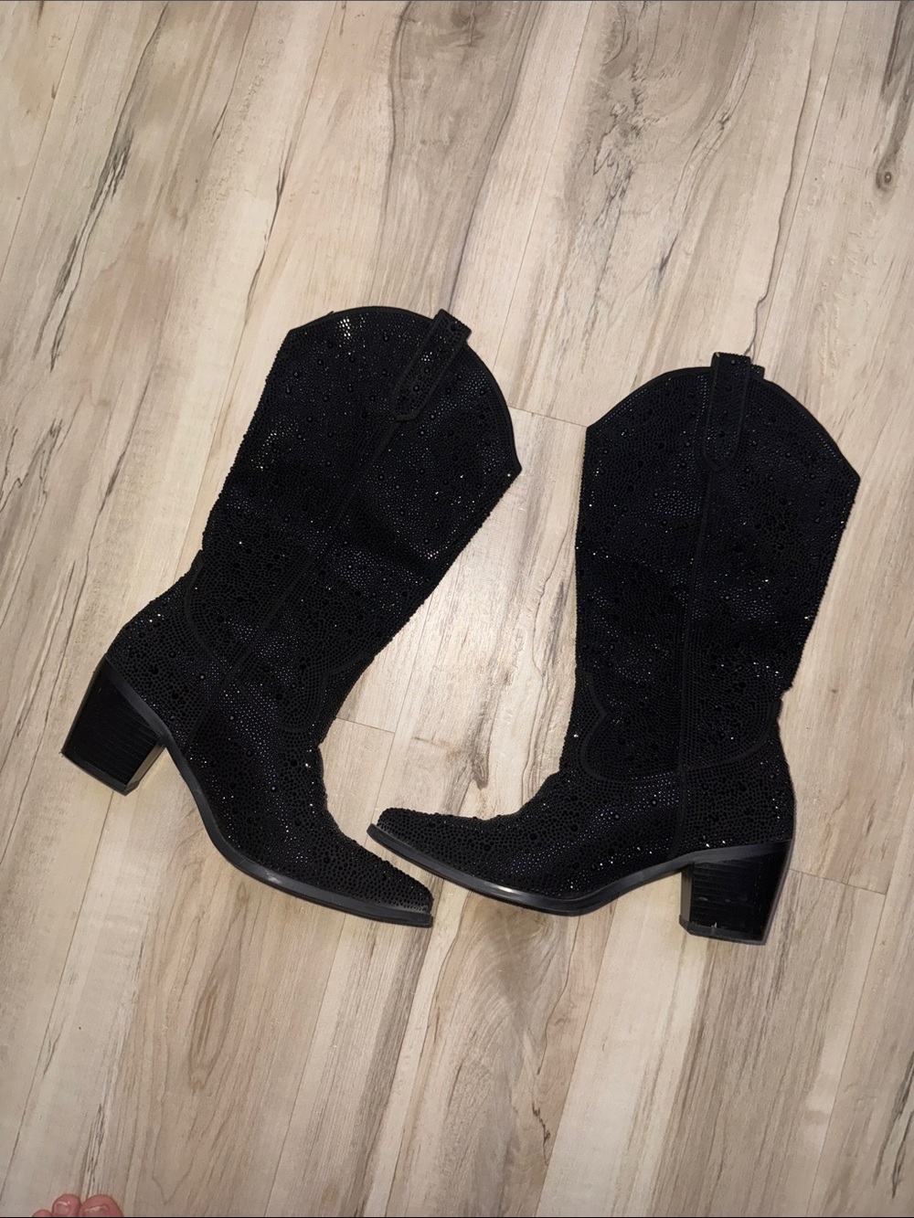 Black Embellished Western Mid-Calf Boots